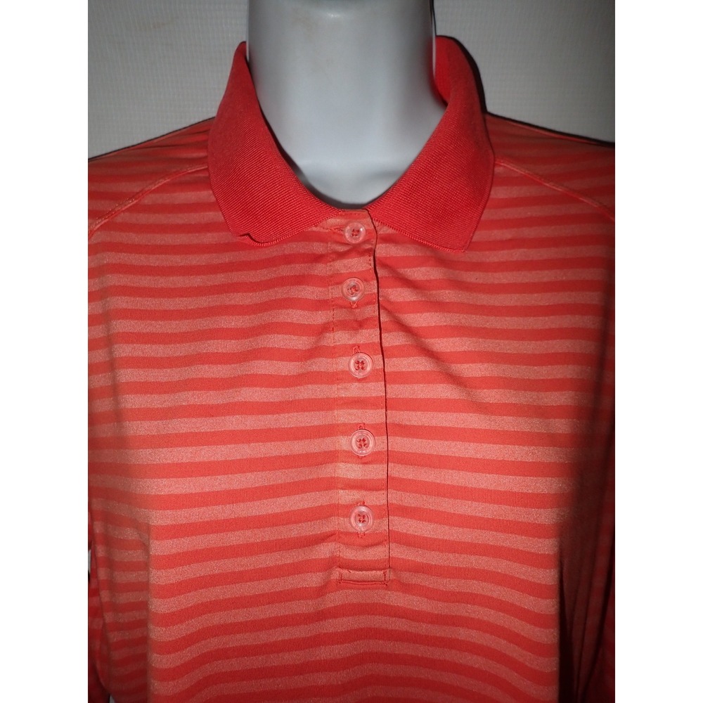 Coolibar Polo Shirt Women M Orange Stripe Long Sleeve UPF 50+ UV‎ Protection